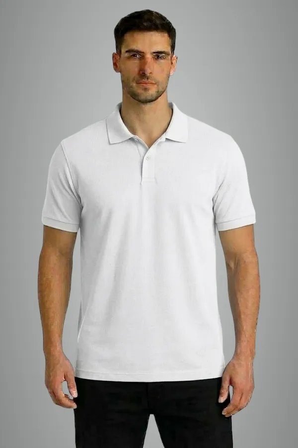 White_Matty_Cotton_Polo_Collar_T-Shirt_For_Men