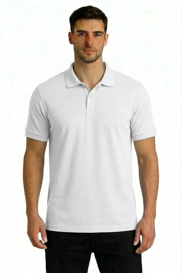 White_Matty_Cotton_Polo_Collar_T-Shirt_For_Men