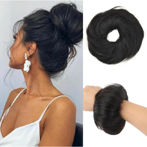1_Look_Hair_Extension_100%_Human_Hair_Bun_Scrunchie_|_Natural_Hair_Donut_Bun_Extension(45_Gram)