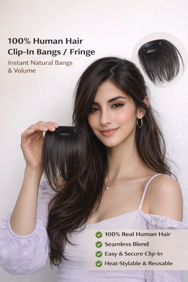 1_Look_Hair_Extension_100%_Human_Hair_Clip-In_Fringe/Bangs_|_Natural_Black_Front_Hair_Patch(45Gm)