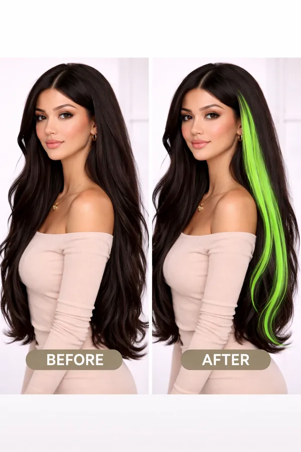 100%_Indian_Natural_Human_Clip_In_Color_Streaks_For_Women_(Green)_Single_Clip_Hair_Extension