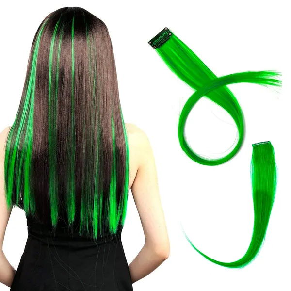 100%_Indian_Natural_Human_Clip_In_Color_Streaks_For_Women_(Green)_Single_Clip_Hair_Extension