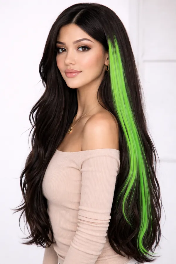 100%_Indian_Natural_Human_Clip_In_Color_Streaks_For_Women_(Green)_Single_Clip_Hair_Extension