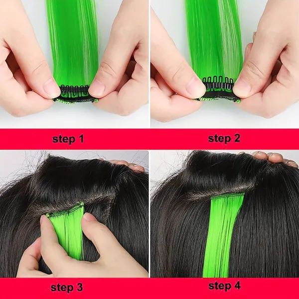 100%_Indian_Natural_Human_Clip_In_Color_Streaks_For_Women_(Green)_Single_Clip_Hair_Extension
