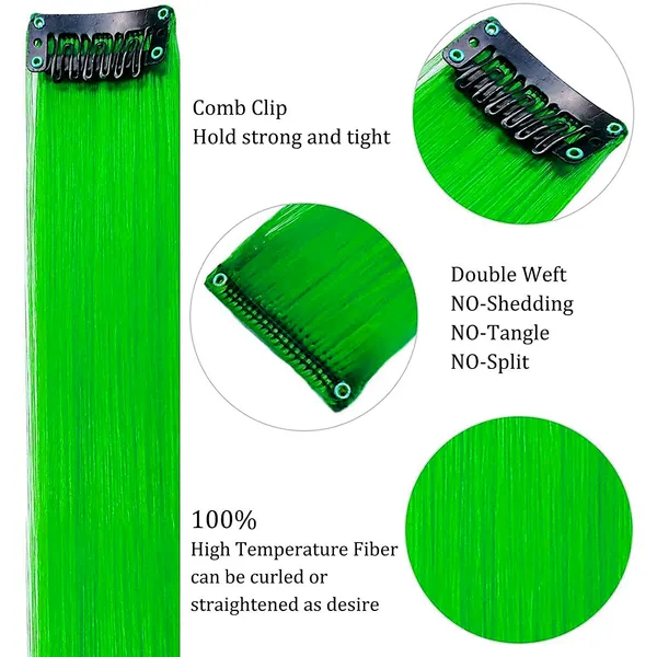 100%_Indian_Natural_Human_Clip_In_Color_Streaks_For_Women_(Green)_Single_Clip_Hair_Extension