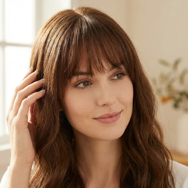 1_Look_Hair_Extension_100%_Human_Hair_Clip-In_Fringe/Bangs_|_Light_Brown_Front_Hair_Patch(45Gm)