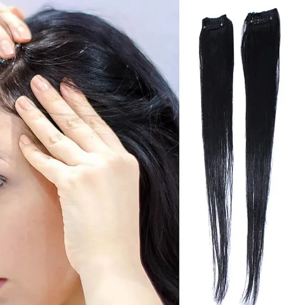 1_Look_Hair_Extension-Single_Clip-In_Hair_Streak_Extension_–_Natural_Black_(1B)_100%_Human_Hair