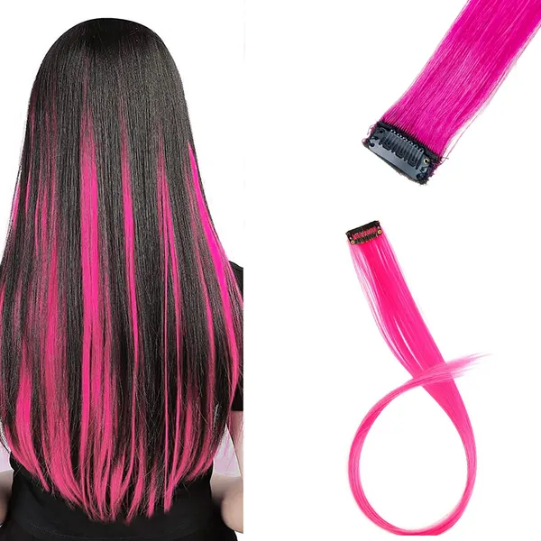1_Look_Hair_Extension_100%_Indian_Natural_Human_Clip_In_Color_Streaks_For_Women_(Pink)_Single_Clip_Hair_Extension_