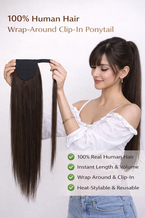 1_Look_Hair_Extension_100%_Human_Hair_Ponytail_Extension_–_Brown|_Celebrity_Style_Ponytail
