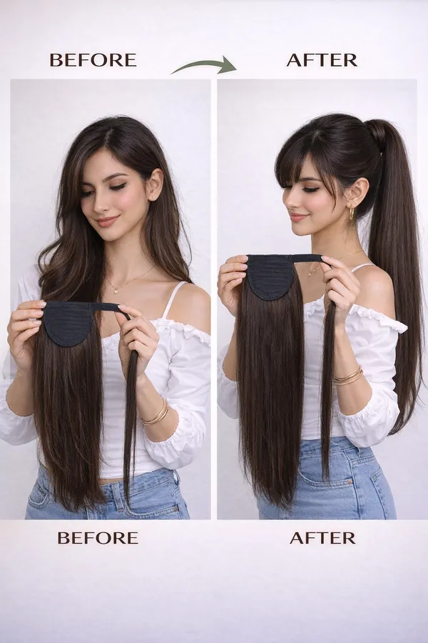 1_Look_Hair_Extension_100%_Human_Hair_Ponytail_Extension_–_Brown|_Celebrity_Style_Ponytail