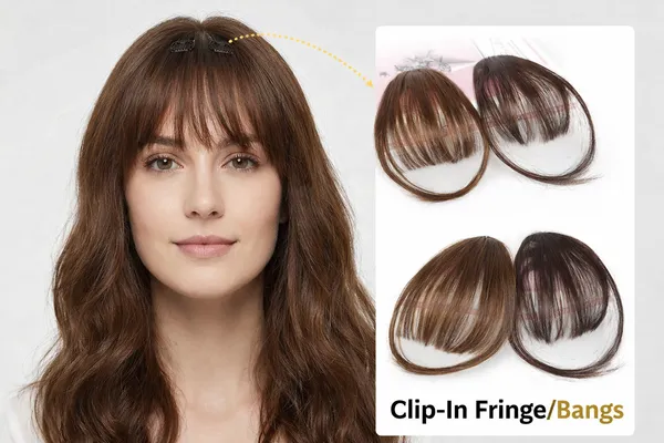 1_Look_Hair_Extension_100%_Human_Hair_Clip-In_Fringe/Bangs_|_Light_Brown_Front_Hair_Patch(45Gm)