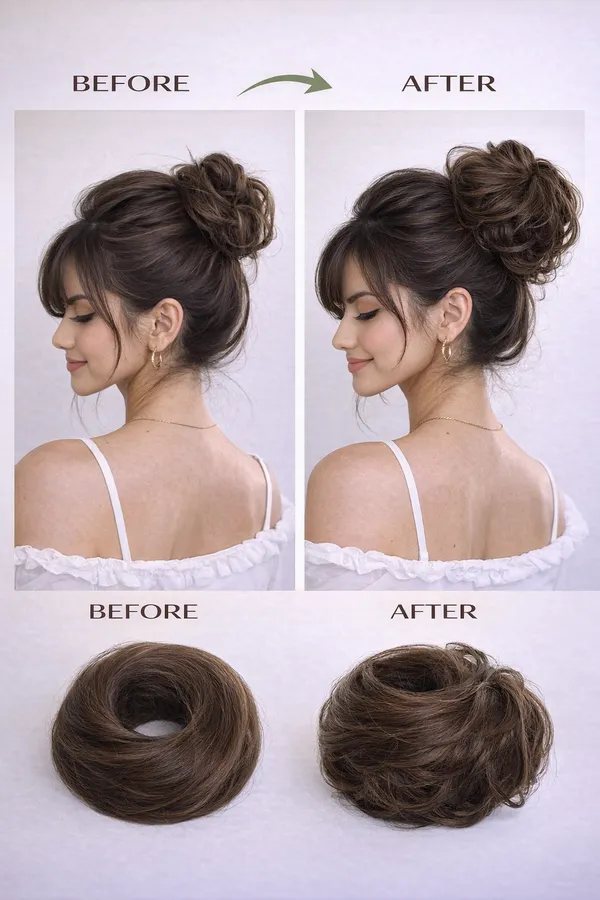 1_Look_Hair_Extension_100%_Human_Hair_Bun_Scrunchie_|_Natural_Hair_Donut_Bun_Extension(45_Gram)