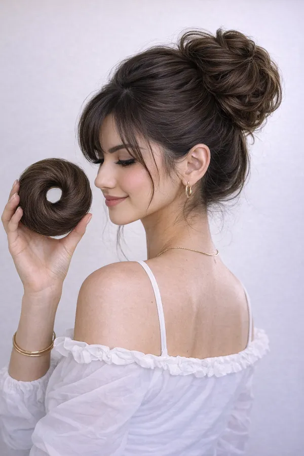 1_Look_Hair_Extension_100%_Human_Hair_Bun_Scrunchie_|_Natural_Hair_Donut_Bun_Extension(45_Gram)