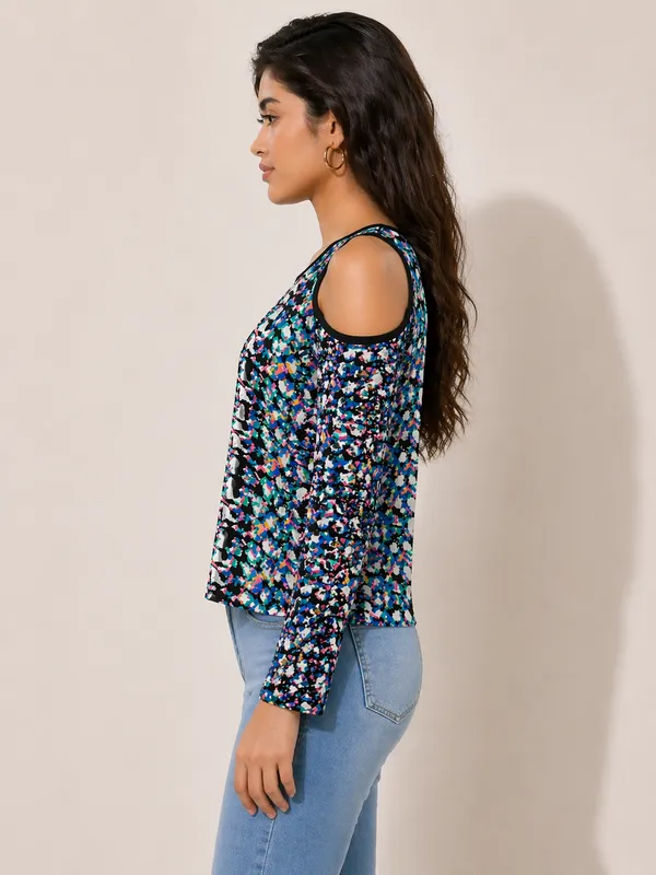 Multicolor_Abstract_Print_Cold_Shoulder_Top_For_Women