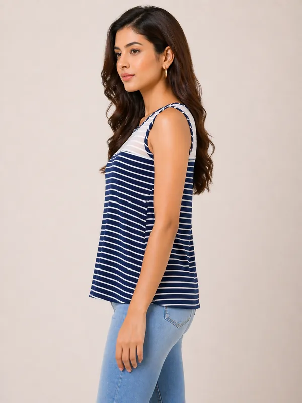 Navy_Blue_White_Striped_Sleeveless_T_Shirt_For_Women