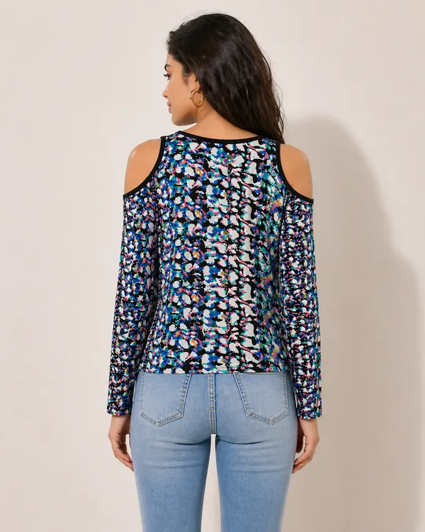 Multicolor_Abstract_Print_Cold_Shoulder_Top_For_Women