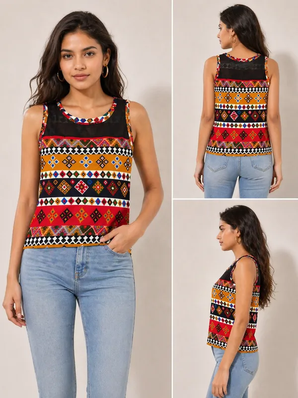 Multicolor_Geometric_Printed_Sleeveless_Top_For_Women