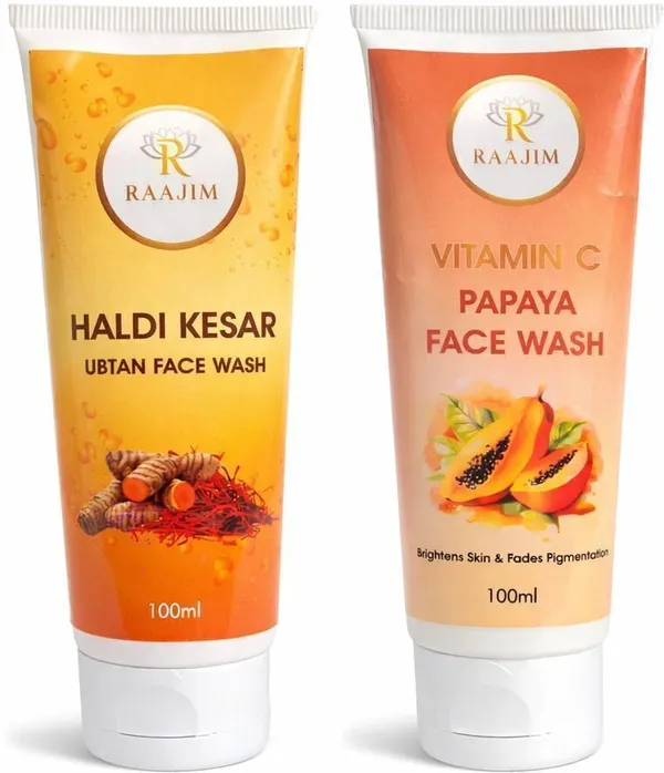 Raajim_Haldi_Kesar_Ubtan_100_Ml_And_Vitamin_C_Papaya_100_Ml_|_Skin_Brightening,_Tan_Removal_And_Pigmentation_Control_Combo_Face_Wash