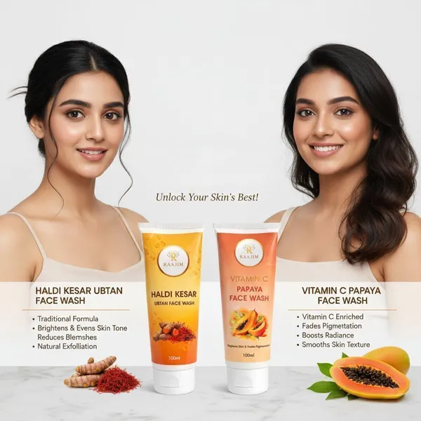 Raajim_Haldi_Kesar_Ubtan_100_Ml_And_Vitamin_C_Papaya_100_Ml_|_Skin_Brightening,_Tan_Removal_And_Pigmentation_Control_Combo_Face_Wash