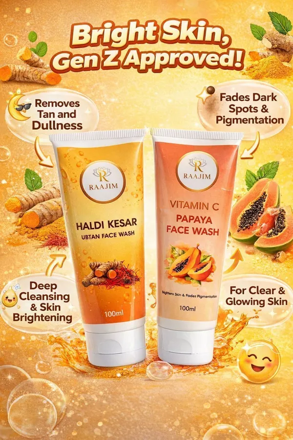 Raajim_Haldi_Kesar_Ubtan_100_Ml_And_Vitamin_C_Papaya_100_Ml_|_Skin_Brightening,_Tan_Removal_And_Pigmentation_Control_Combo_Face_Wash