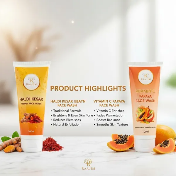 Raajim_Haldi_Kesar_Ubtan_100_Ml_And_Vitamin_C_Papaya_100_Ml_|_Skin_Brightening,_Tan_Removal_And_Pigmentation_Control_Combo_Face_Wash
