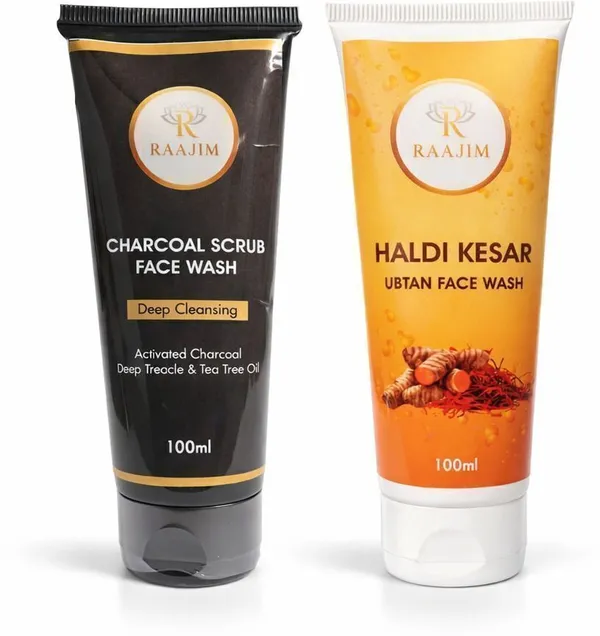 Raajim_Haldi_Kesar_Ubtan_100_Ml_And_Charcoal_Scrub_100_Ml_|_Deep_Cleansing,_Brightening_And_Acne_Control_Combo_Face_Wash