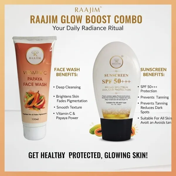 Raajim_Vitamin_C_Papaya_Face_Wash_100_Ml_And_Sunscreen_Spf+++_Broad_Spectrum_Uva/Uvb_Protection_60_Gm_Face_Wash