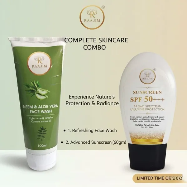 Raajim_Neem_And_Aloe_Vera_Face_Wash_100_Ml_And_Sunscreen_Spf_Broad_Spectrum_Uva/Uvb_Protection_60_Gm_Face_Wash