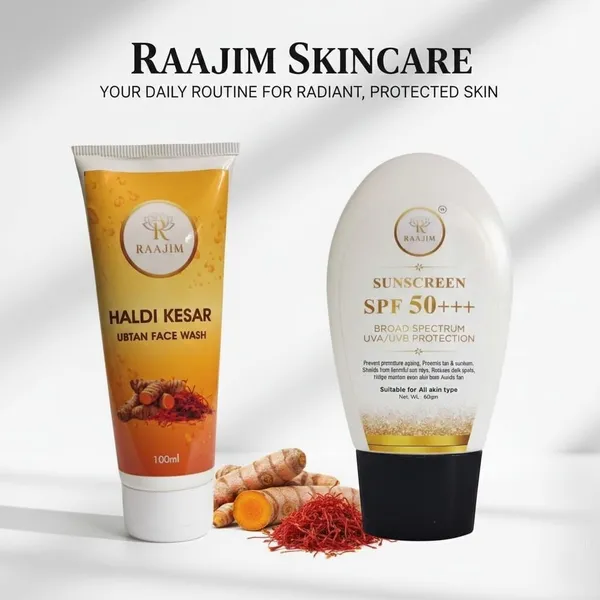 Raajim_Haldi_Kesar_Ubtan_Face_Wash_100_Ml_And_Sunscreen_Spf+++_Broad_Spectrum_Uva/Uvb_Protection_60_Gm_Face_Wash