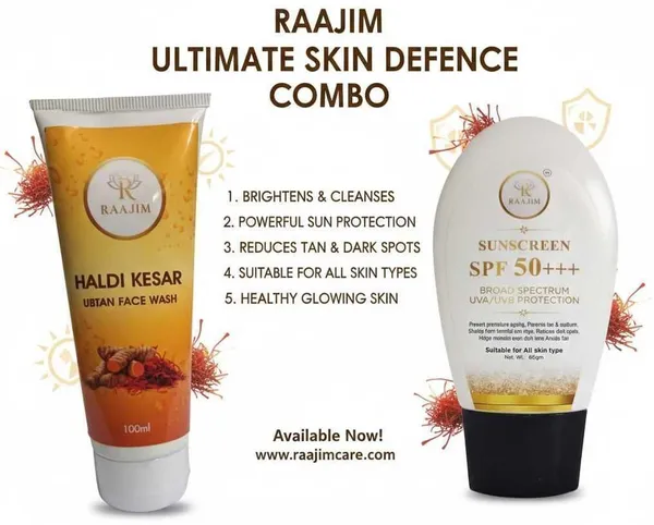 Raajim_Haldi_Kesar_Ubtan_Face_Wash_100_Ml_And_Sunscreen_Spf+++_Broad_Spectrum_Uva/Uvb_Protection_60_Gm_Face_Wash