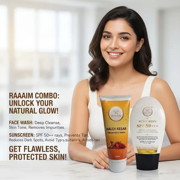 Raajim_Haldi_Kesar_Ubtan_Face_Wash_100_Ml_And_Sunscreen_Spf+++_Broad_Spectrum_Uva/Uvb_Protection_60_Gm_Face_Wash