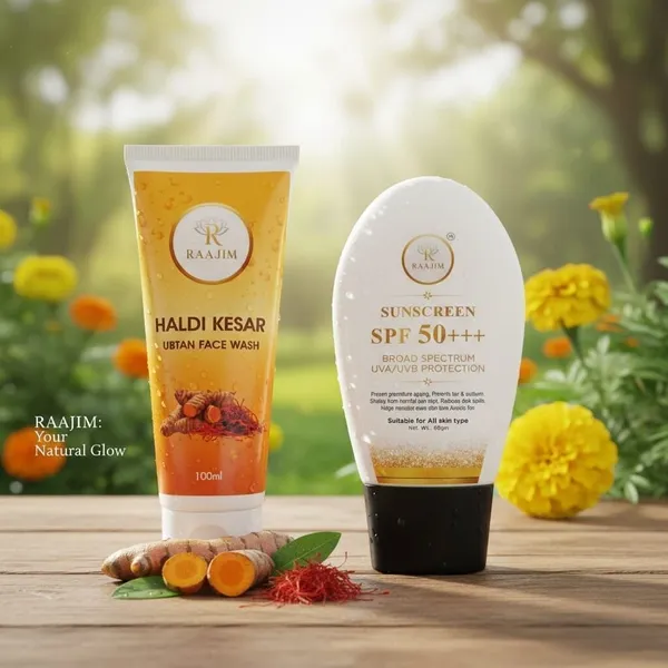 Raajim_Haldi_Kesar_Ubtan_Face_Wash_100_Ml_And_Sunscreen_Spf+++_Broad_Spectrum_Uva/Uvb_Protection_60_Gm_Face_Wash