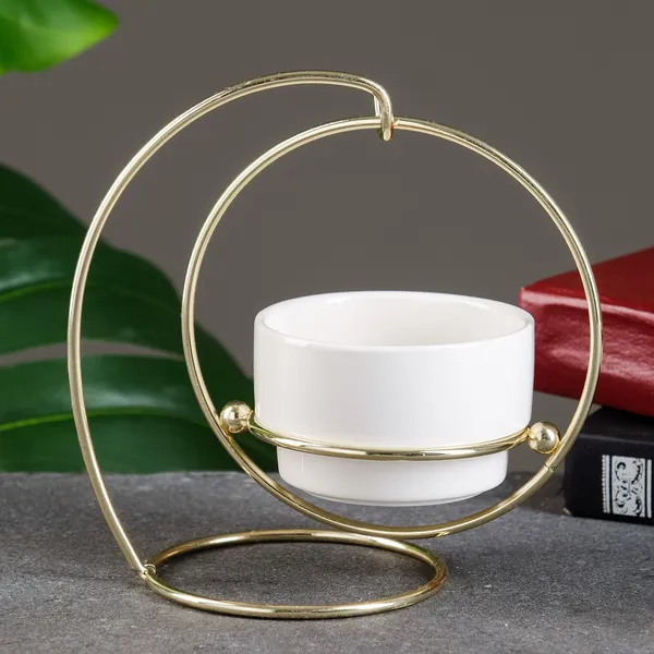 Gold_And_Black_Metal_Hanging_Planter_Stand_Withceramic_Pot