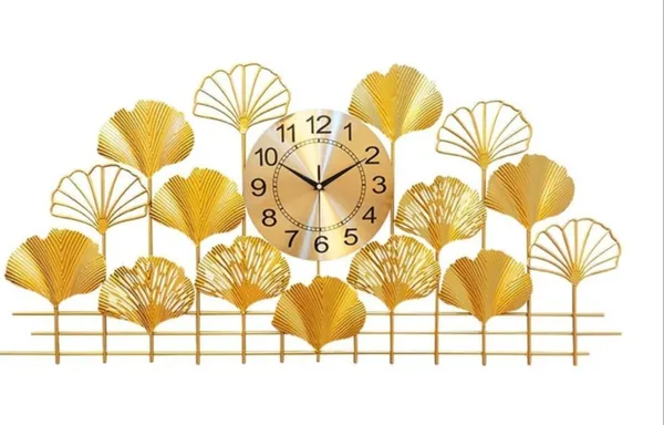 Gold_Ginkgo_Leaf_Wall_Clock_With_Decorative_Metal_Art
