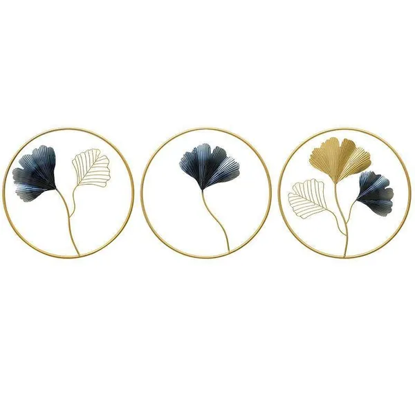 Gold_And_Black_Decorative_Metal_Ginkgo_Leaf_Wall_Art_&_Circular_Frames