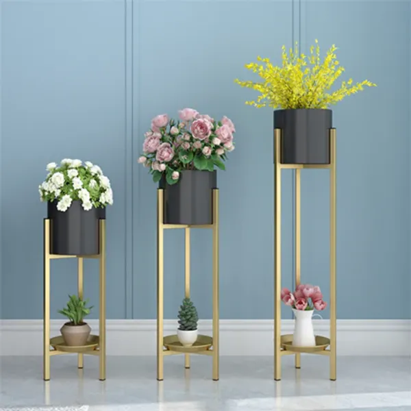 Gold_And_Black_Metal_Plant_Stand_Withpot