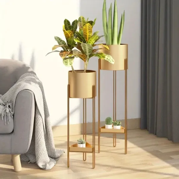 Gold_Moderntone_Metal_Plant_Stand_Set_With_Storage_Shelf
