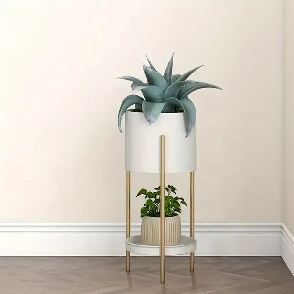 Gold_&_White_Two_Tier_Plant_Stand_Withpots_Andframe