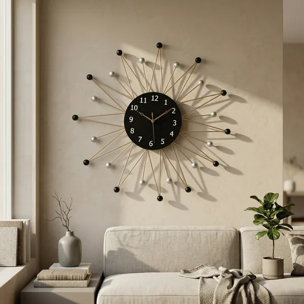 Black_And_Gold_Metal_Wall_Clock_For_Home_Decor