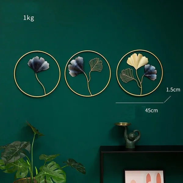 Gold_And_Black_Decorative_Metal_Ginkgo_Leaf_Wall_Art_&_Circular_Frames