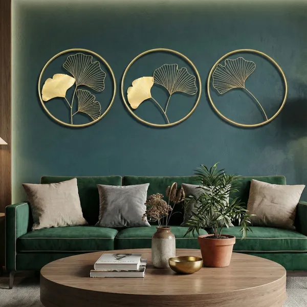 Gold_Ginkgo_Leaf_Metal_Wall_Art_Circles_Modern_Home_Decor