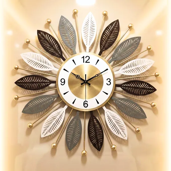 Decorative_Sunburst_Wall_Clock_With_Multi_Tone_Leaf_Design_60cm