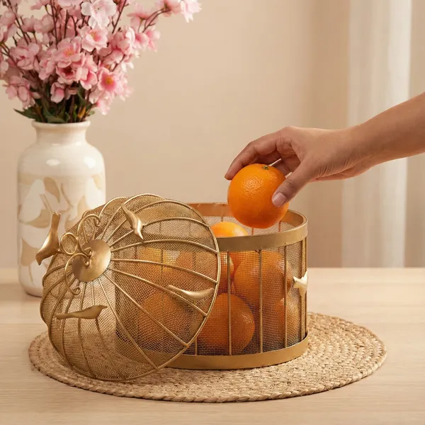Gold_Decorative_Birdcage_Fruit_Basket_With_Mesh_Domefinish