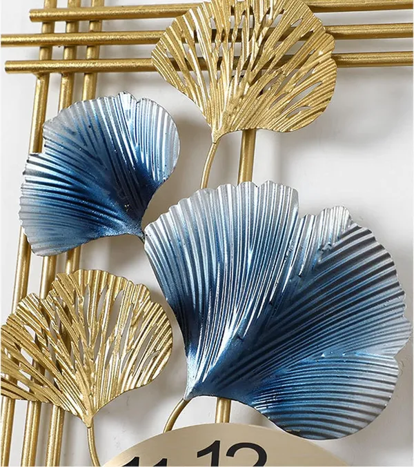 Gold_Decorative_Metal_Wall_Clock_Withginkgo_Leaf_Design