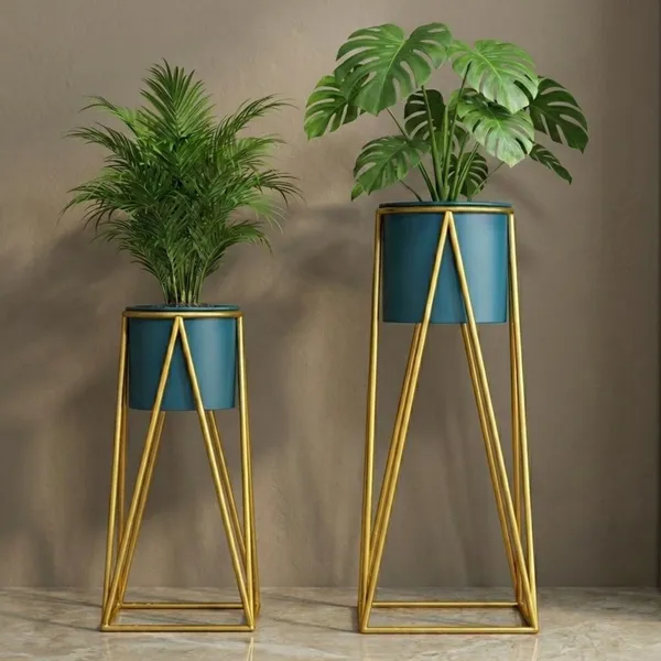 Gold_And_Green_Modern_Minimalist_Metal_Plant_Stand_With_Ceramic_Pot
