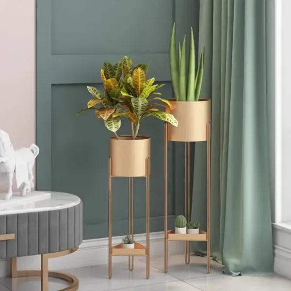 Gold_Moderntone_Metal_Plant_Stand_Set_With_Storage_Shelf