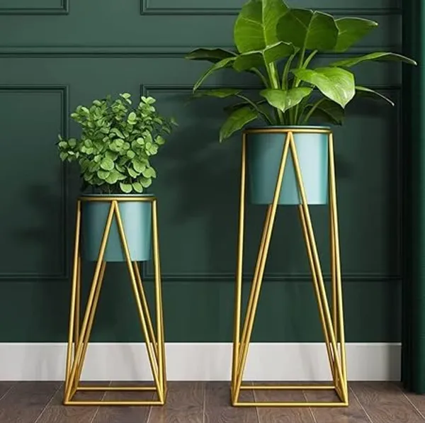 Gold_Green_Set_Ofmodern_Metal_Plant_Stands_With_Teal_Plantersgeometric_Frame