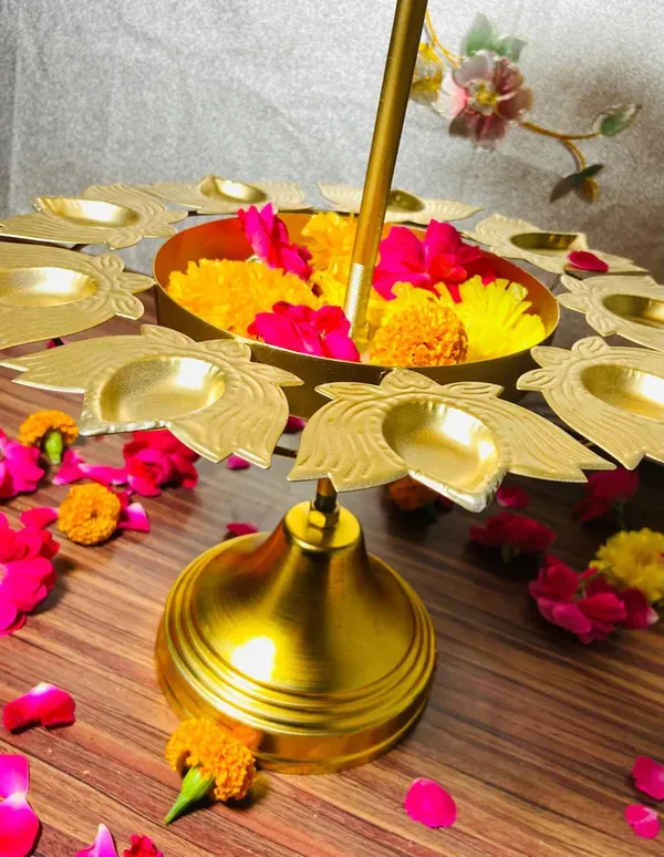 Brass_Two_Tier_Peacock_Feather_Design_Pooja_Flower_Stand_With_Bell_Top