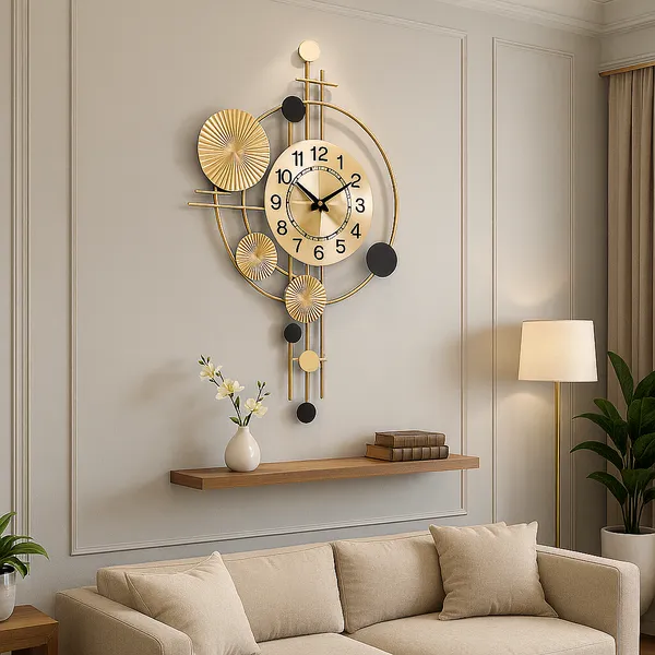 Gold_And_Black_Modern_Decorative_&_Wall_Clock_With_Ornamental_Design