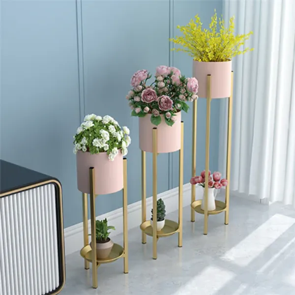Gold_Metal_Plant_Stand_Set_With_Cylindrical_Planters